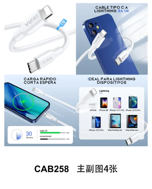 Cable Lightning CAB258 1HORA de 3 A y 1 m - Imagen 2
