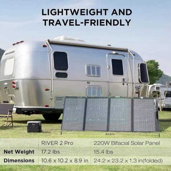 EF ECOFLOW Generador solar River 2 Pro 768Wh LiFePO4 Batería con panel solar de 220 W, 4 salidas de CA de 800 W (sobretensión de 1600 W). - Imagen 5