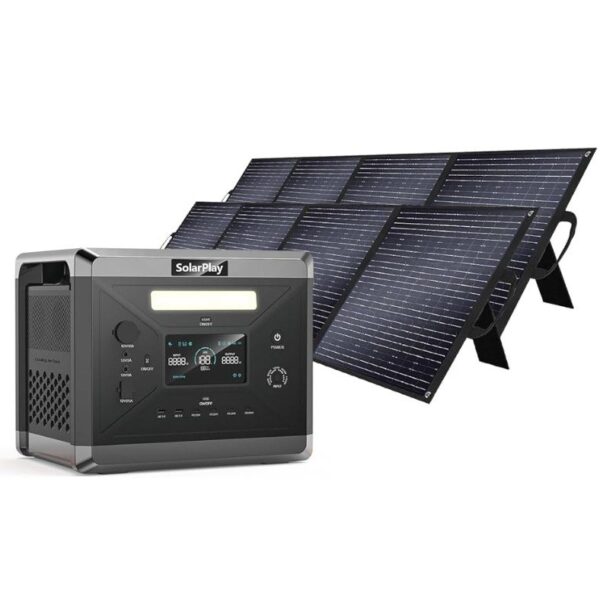 SolarPlay - Estación de energía portátil, generador solar de gran capacidad de 2400 W/2160 Wh, con 1 panel solar de 200 W, 4 salidas de CA (pico de 4800 W)