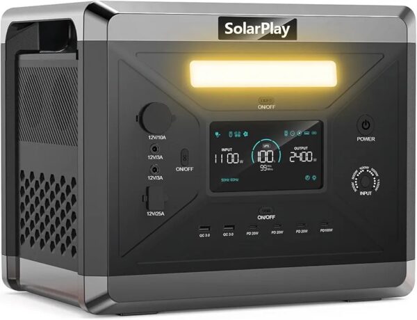 SolarPlay - Estación de energía portátil de 2400 W, 2160 Wh, generador solar LiFePO4, batería de 1.5 horas de carga rápida, 4 salidas de CA (pico de 4800 W)