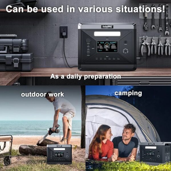 SolarPlay - Estación de energía portátil de 2400 W, 2160 Wh, generador solar LiFePO4, batería de 1.5 horas de carga rápida, 4 salidas de CA (pico de 4800 W) - Imagen 3