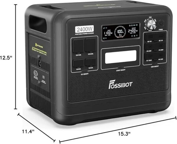 FOSSIBOT Estación de energía portátil F2400,2048Wh LiFePO4 batería con 6 × 2400 W (aumento de 4800 W), carga completa rápida de 1.5 horas con linterna LED, generador solar para uso doméstico, - Imagen 5
