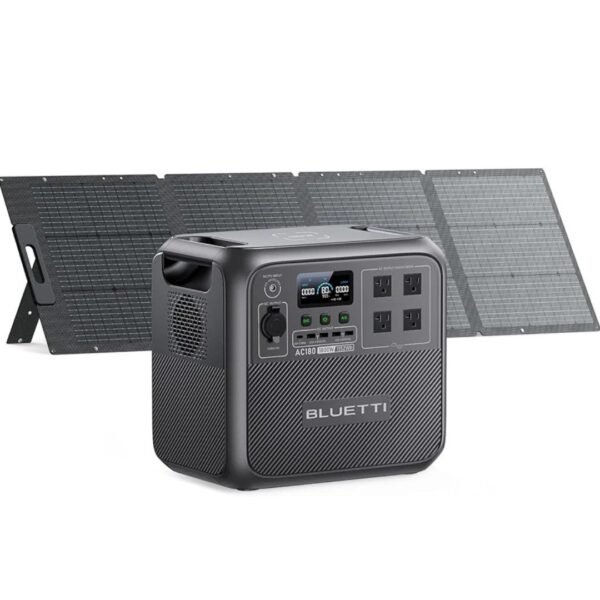 BLUETTI Generador solar AC180 con panel solar de 200 W, estación de energía portátil de 1,152 Wh con 4 salidas de CA de 1,800 W (sobretensión de 2,700 W).