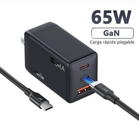 1Hora GaN Cargador 65W PD Adaptador De Carga Rápida 3 puertos gar322 – 1HORA - Imagen 2