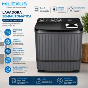 LAVADORA SEMIAUTOMATICA MILEXUS 9KG (ML-WM-9KGS)