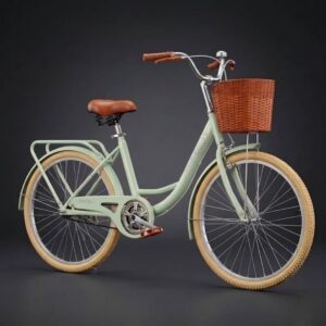 Bicicleta Cruiser Retro "Paseo" con Canasto Mimbre y Parrilla medida 26