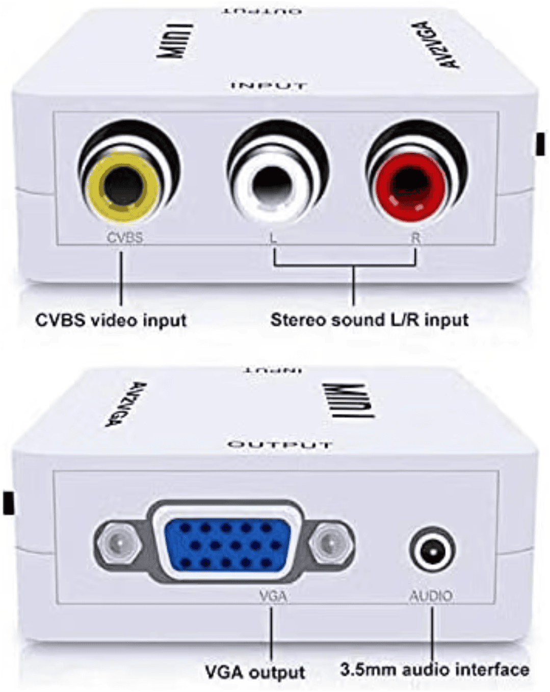 AV a VGA Converter Box AV RCA a VGA Video con Audio a PC HDTV Convertidor (blanco) - Imagen 3