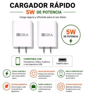 Cargador 1Hora 5W – Puerto USB-A | Carga Confiable y Segura para Uso Diario