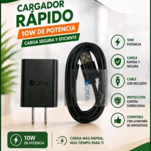 Cargador Rápido 1Hora 10W – Carga Segura y Eficiente con Cable USB Incluido