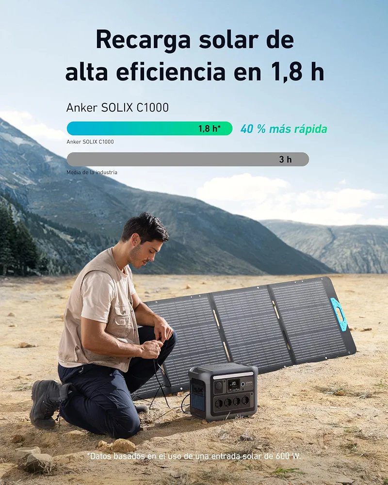 Anker SOLIX C1000 + panel solar de 540w, estación de energía portátil, generador solar de 1800 W, carga ultrarrápida en 58 minutos, LiFePO4 para acampar al aire libre y suministro doméstico auxiliar (panel solar opcional) - Imagen 8