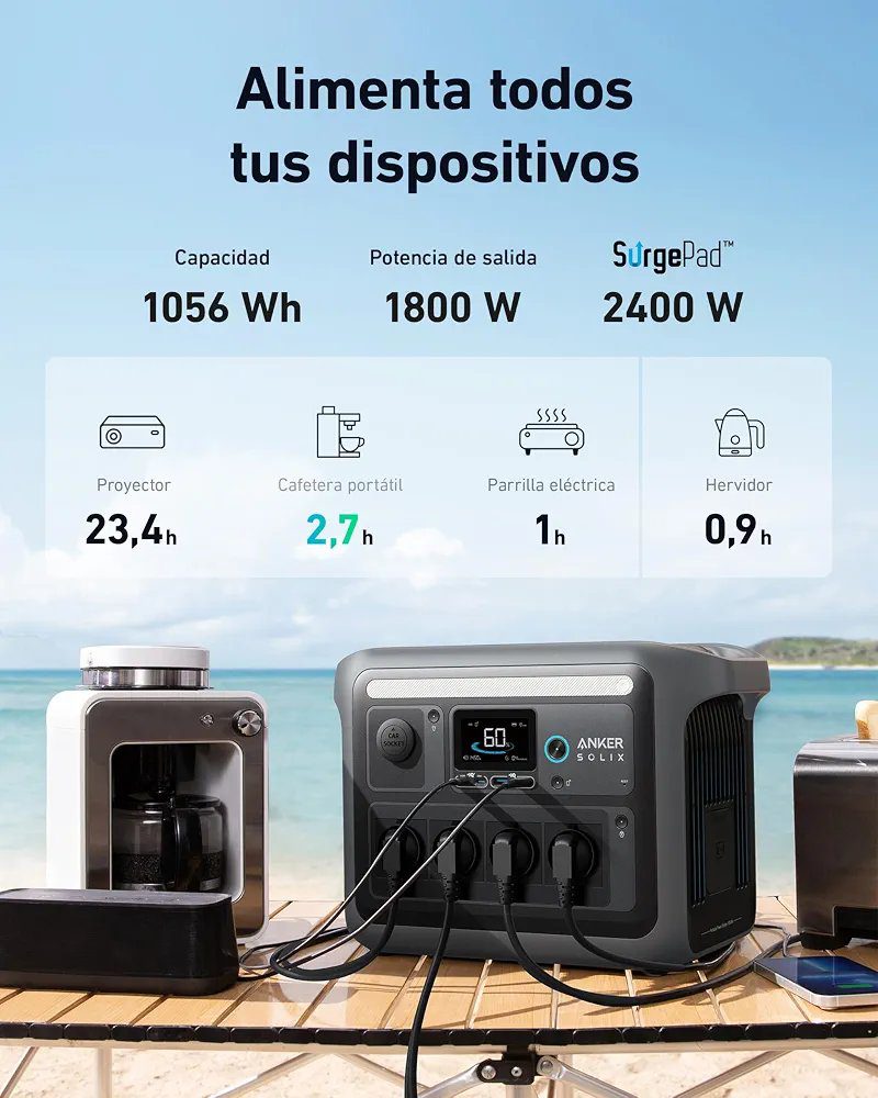 Anker SOLIX C1000 + panel solar de 540w, estación de energía portátil, generador solar de 1800 W, carga ultrarrápida en 58 minutos, LiFePO4 para acampar al aire libre y suministro doméstico auxiliar (panel solar opcional) - Imagen 3