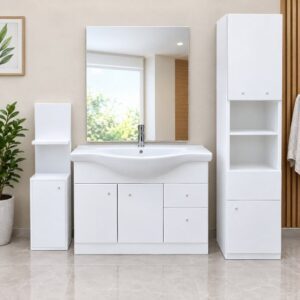Mueble de Baño Moderno con Lavamanos y Espejo (Blanco)