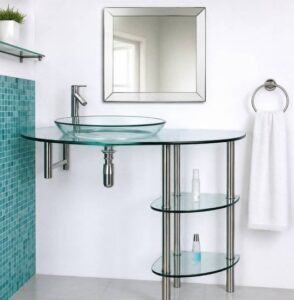 Mueble de Baño Moderno con Lavamanos de Vidrio y Espejo (Estilo Flotante)
