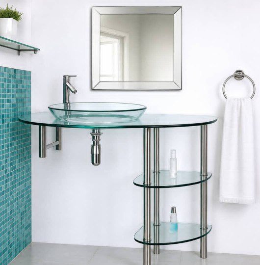 Mueble de Baño Moderno con Lavamanos de Vidrio y Espejo (Estilo Flotante)