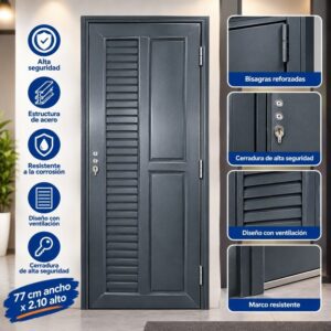 Puerta de PVC con Ventilación, Marco, Llavín y Bisagras (77x210 cm) - Derecha o Izquierda