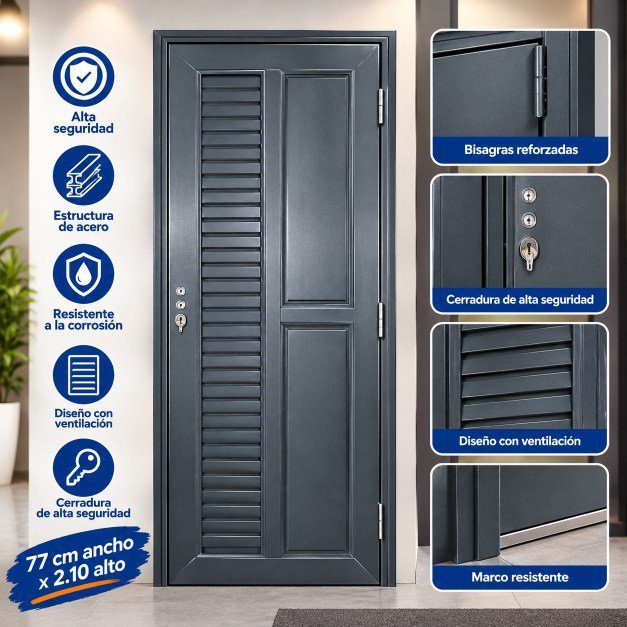 Puerta de PVC con Ventilación, Marco, Llavín y Bisagras (77x210 cm) - Derecha o Izquierda