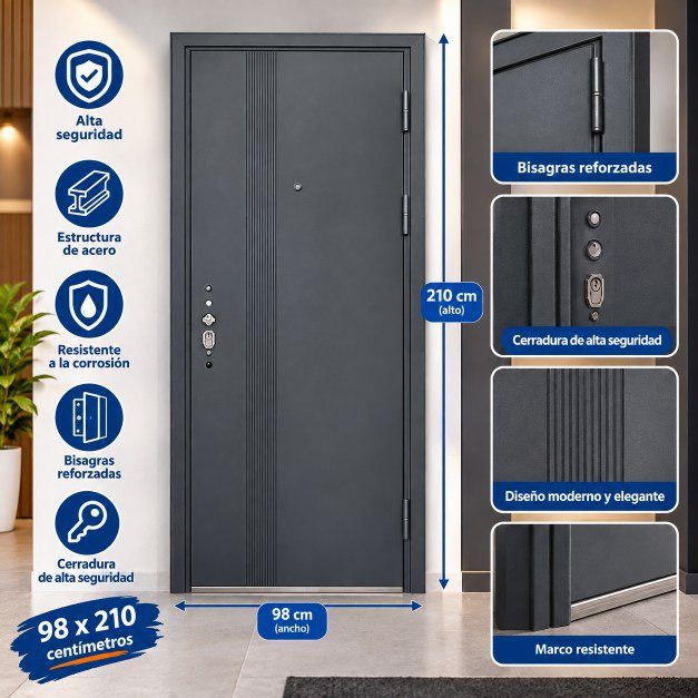 Puerta de Metal Importada de Alta Seguridad (98x210 cm) - Con o Sin Mirilla