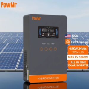 Inversor solar todo en uno PowMr de 4.5KW, 24Vdc, de onda sinusoidal pura, con salida de 110/120Vac y MPPT de 140A, de gran demanda